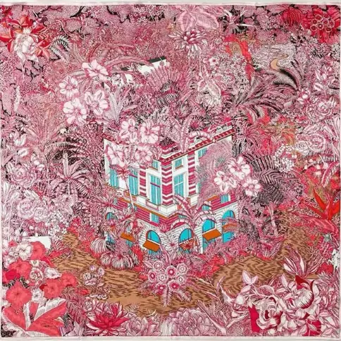 Hidden Villa botanical architecture artwork in rose and jade